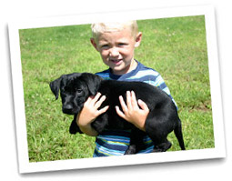 boy holding puppy
